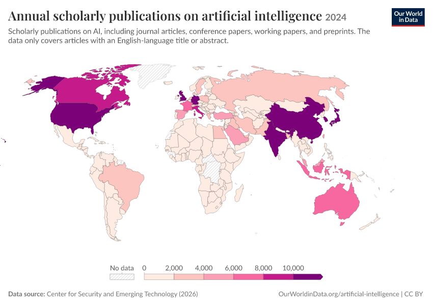 A thumbnail of the "Annual scholarly publications on artificial intelligence" chart