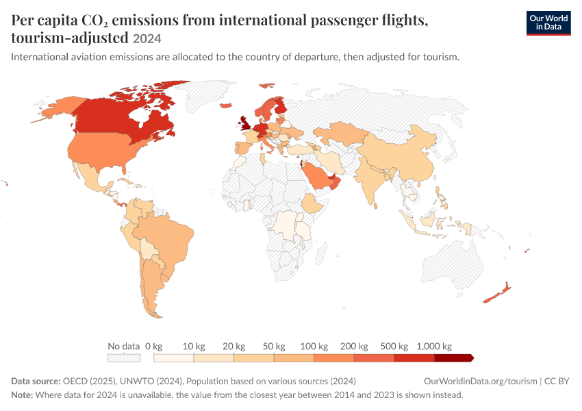 A thumbnail of the "Per capita CO₂ emissions from international passenger flights, tourism-adjusted" chart