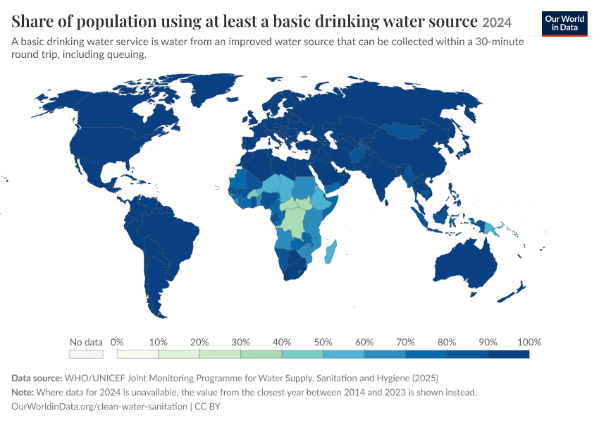 A thumbnail of the "Share of population using at least a basic drinking water source" chart
