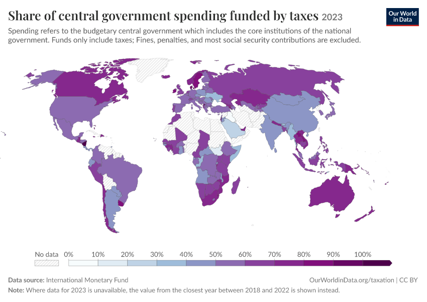 A thumbnail of the "Share of central government spending funded by taxes" chart