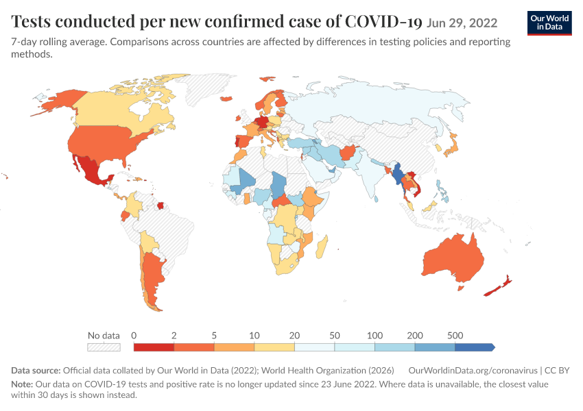 A thumbnail of the "Tests conducted per new confirmed case of COVID-19" chart