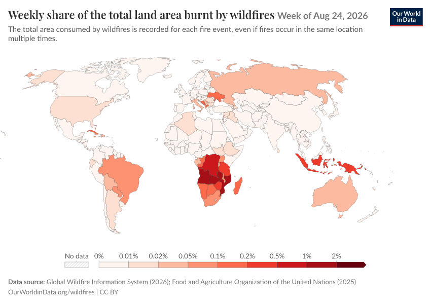 A thumbnail of the "Weekly share of the total land area burnt by wildfires" chart